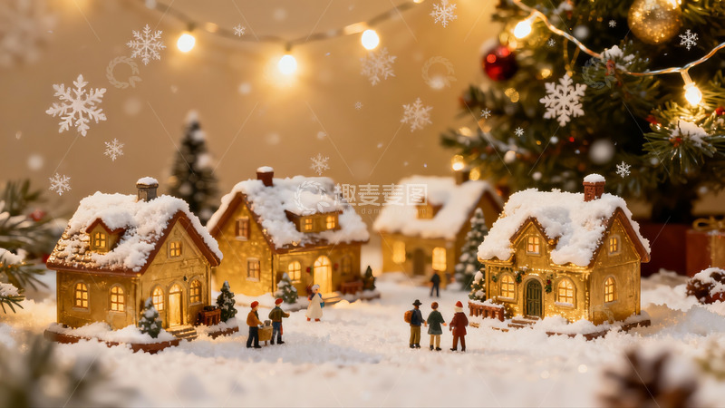 高清大图下载【趣麦麦图】圣诞雪景微缩模型温馨场景