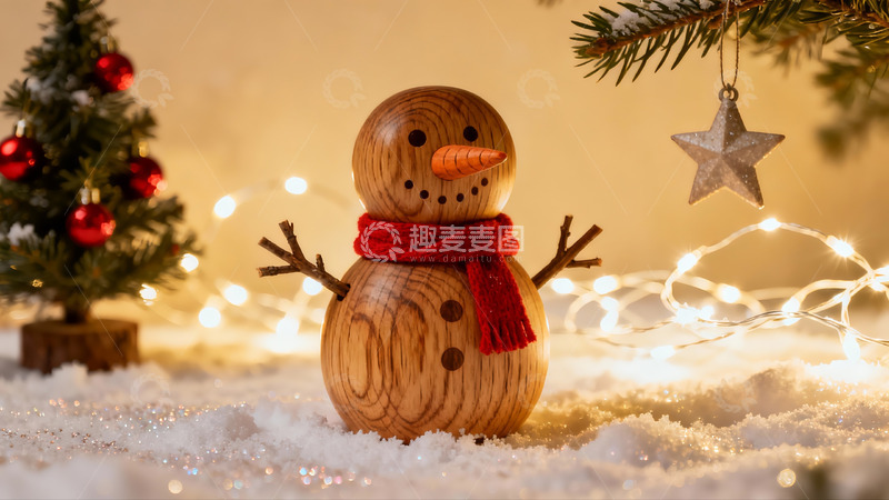 高清大图下载【趣麦麦图】木质雪人圣诞装饰场景