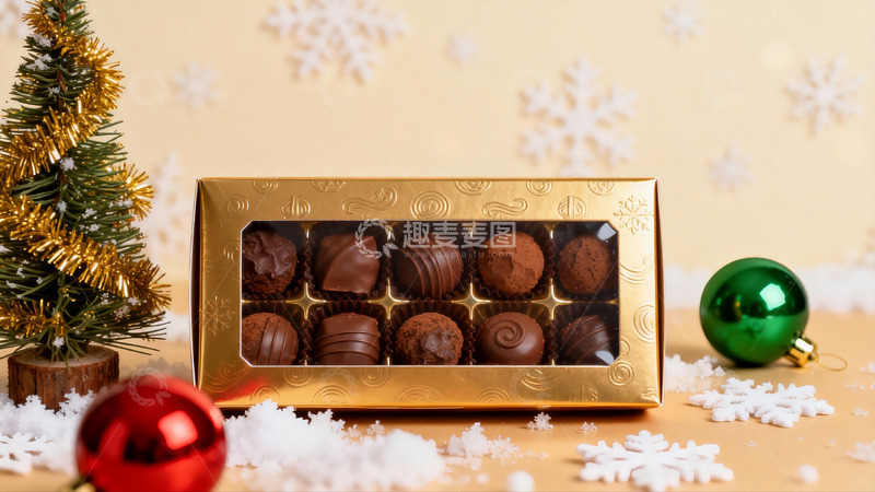 高清大图下载【趣麦麦图】圣诞礼盒巧克力与装饰摆拍