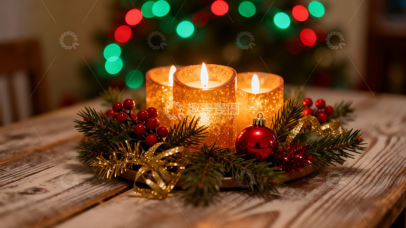 高清大图下载【趣麦麦图】圣诞烛光装饰温馨节日氛围