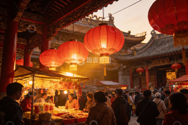 高清大图下载【趣麦麦图】古建筑夜市灯火辉煌人群熙攘