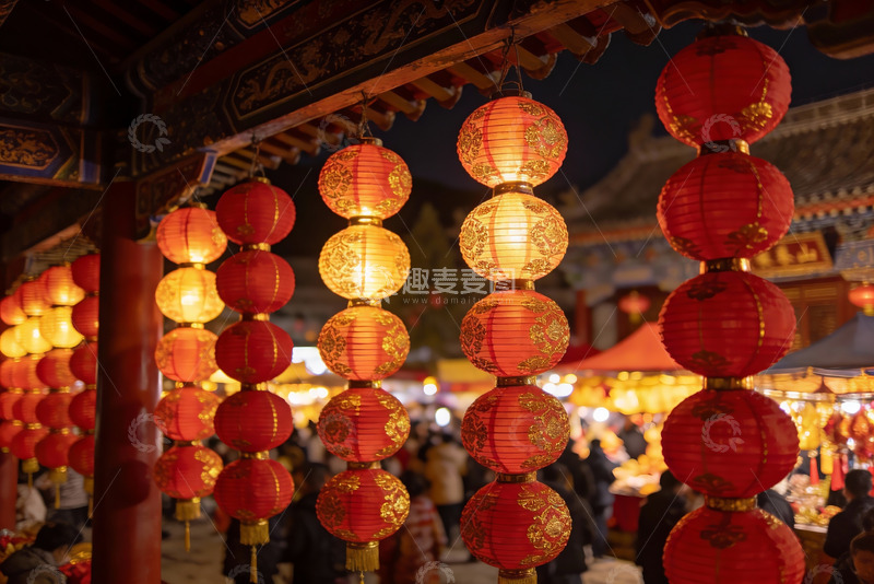 高清大图下载【趣麦麦图】夜市红灯笼高挂热闹非凡