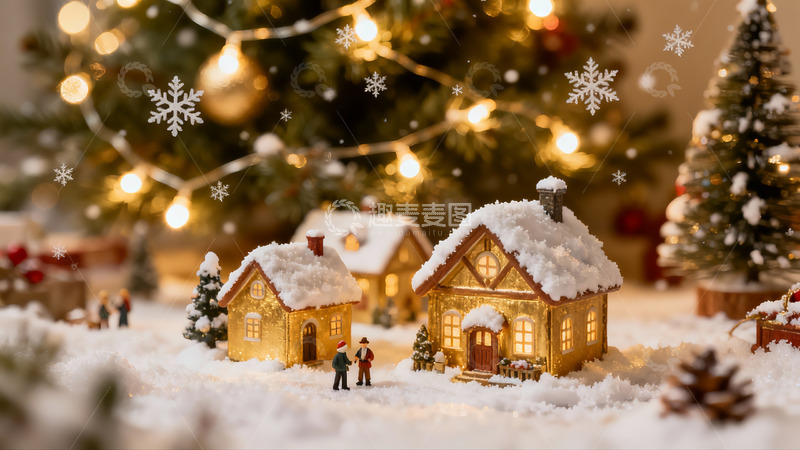 高清大图下载【趣麦麦图】圣诞雪景小屋微缩模型
