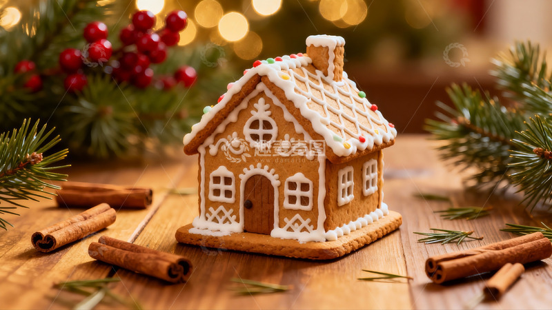 高清大图下载【趣麦麦图】圣诞姜饼屋与香料装饰