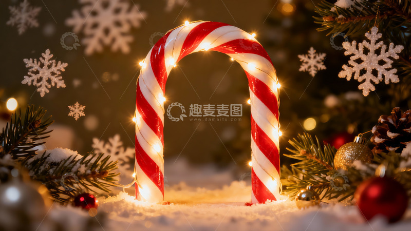 高清大图下载【趣麦麦图】圣诞糖果拐杖灯饰雪景
