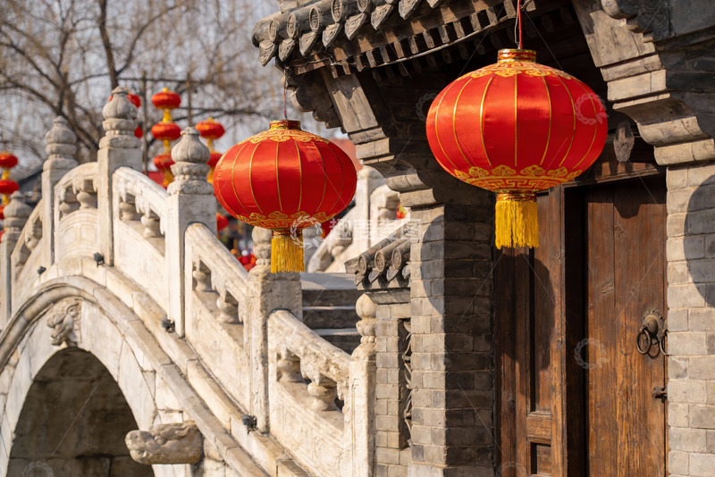 高清大图下载【趣麦麦图】古桥红灯笼传统建筑
