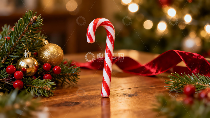 高清大图下载【趣麦麦图】圣诞拐杖糖与节日装饰
