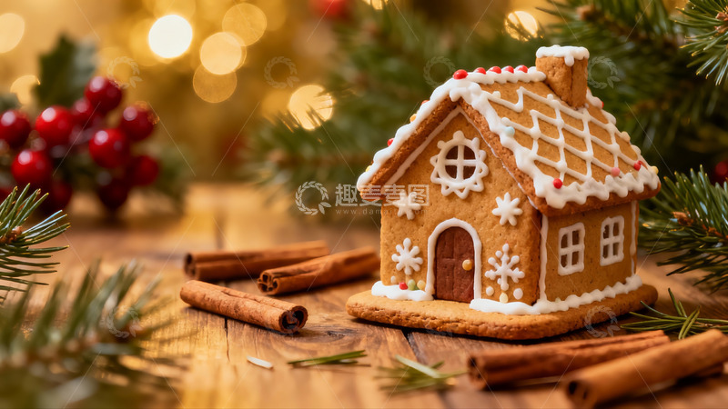 高清大图下载【趣麦麦图】圣诞姜饼屋与节日装饰