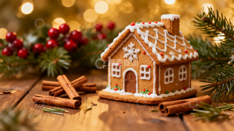 高清大图下载【趣麦麦图】圣诞姜饼屋与香料装饰