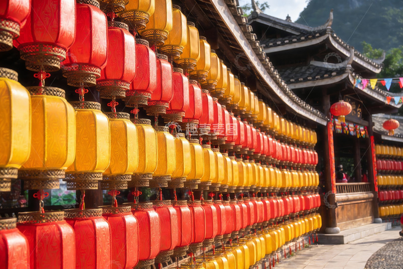 高清大图下载【趣麦麦图】红黄灯笼挂满古建筑