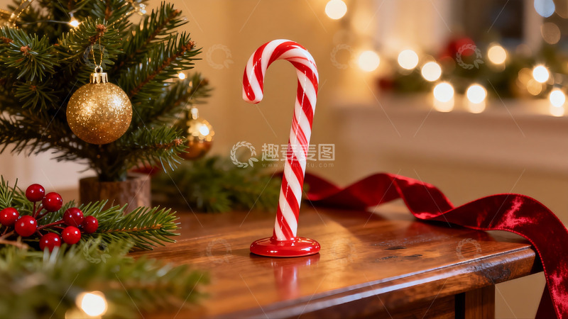 高清大图下载【趣麦麦图】圣诞树旁的拐杖糖装饰