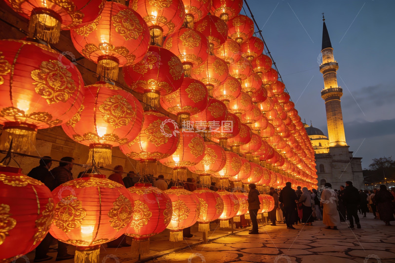 高清大图下载【趣麦麦图】夜幕下红灯笼与人群