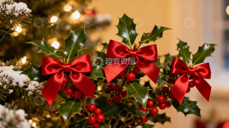 高清大图下载【趣麦麦图】圣诞树上的冬青装饰