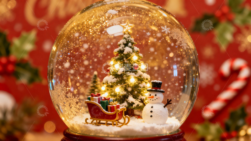高清大图下载【趣麦麦图】圣诞雪球内景温馨节日氛围