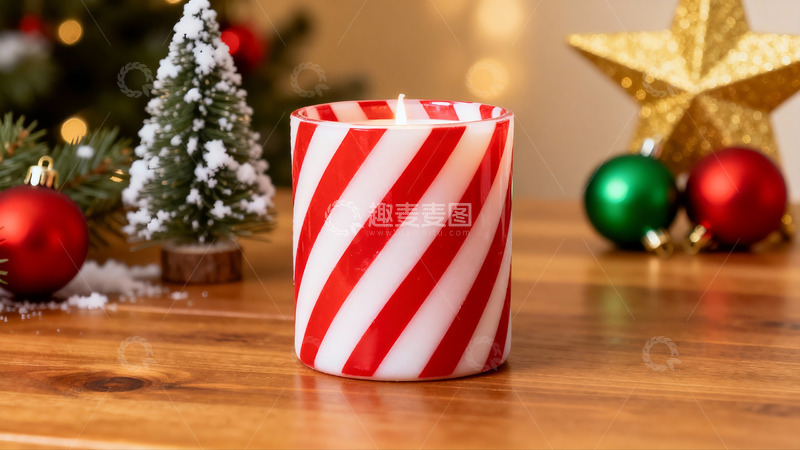 高清大图下载【趣麦麦图】圣诞主题红白条纹蜡烛