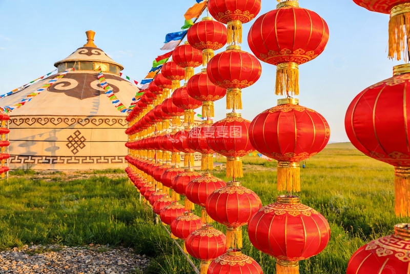 高清大图下载【趣麦麦图】草原蒙古包与红灯笼