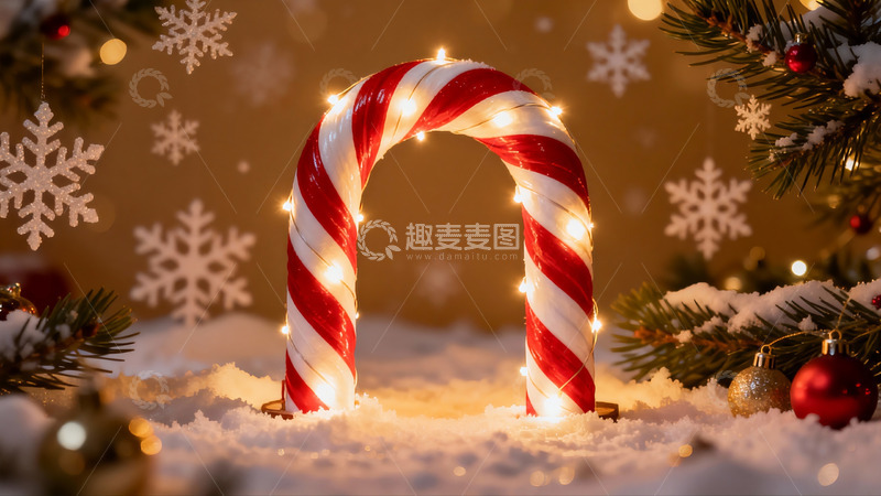 高清大图下载【趣麦麦图】圣诞拐杖糖灯饰雪景