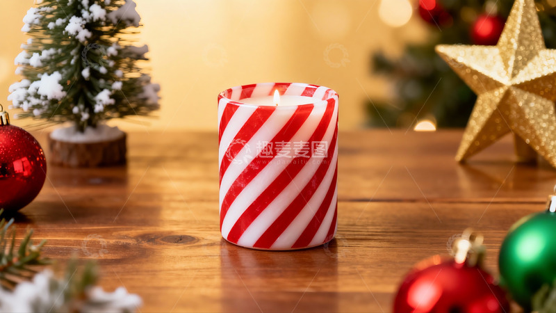 高清大图下载【趣麦麦图】圣诞烛光与装饰摆件