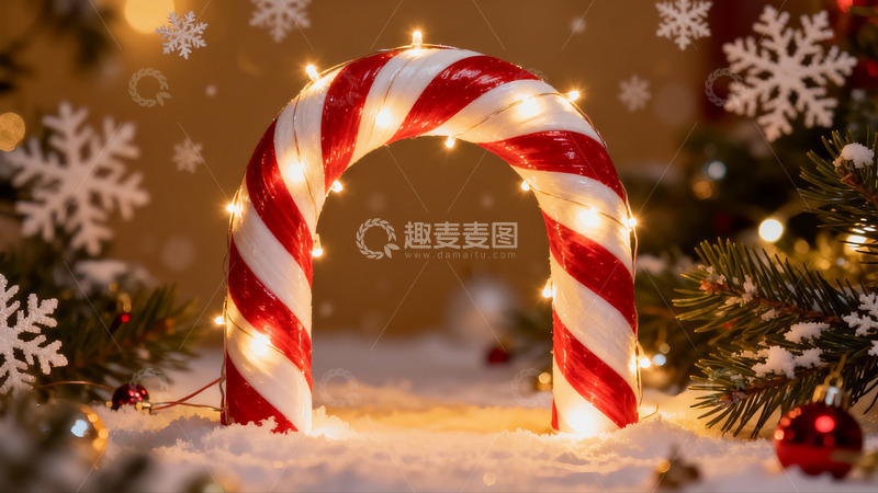 高清大图下载【趣麦麦图】圣诞糖果拐杖灯饰雪景