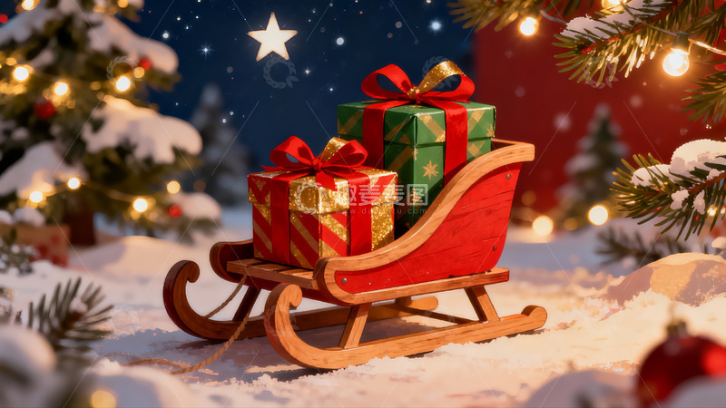 高清大图下载【趣麦麦图】雪地圣诞雪橇礼物