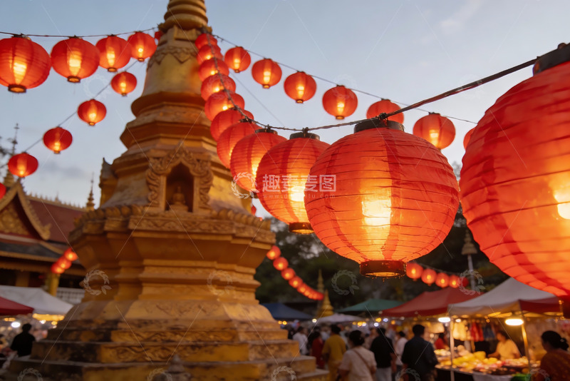 高清大图下载【趣麦麦图】夜市灯笼映佛塔