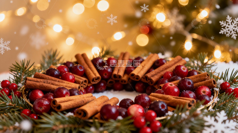 高清大图下载【趣麦麦图】圣诞装饰果枝与肉桂棒