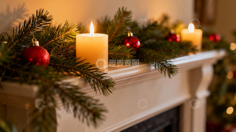 高清大图下载【趣麦麦图】圣诞壁炉装饰温馨节日氛围