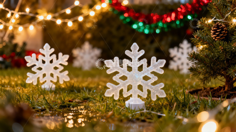 高清大图下载【趣麦麦图】圣诞雪景灯饰点缀草地