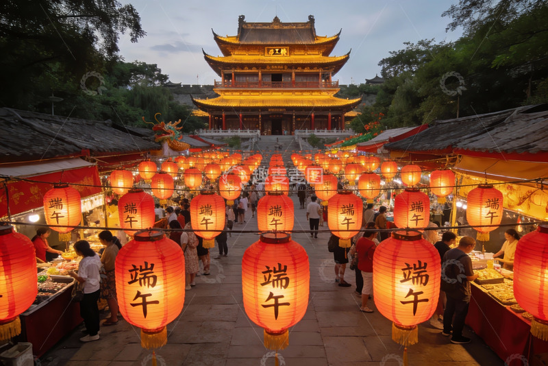 高清大图下载【趣麦麦图】端午节夜市灯火辉煌