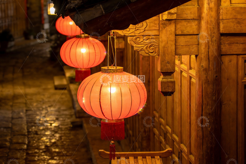 高清大图下载【趣麦麦图】古巷夜景红灯笼高挂