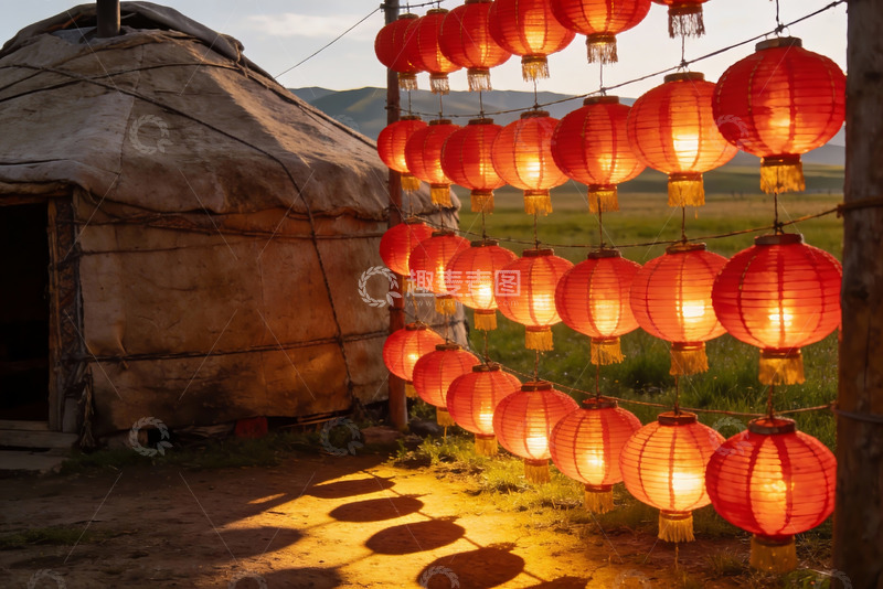 高清大图下载【趣麦麦图】草原毡房灯笼夜景