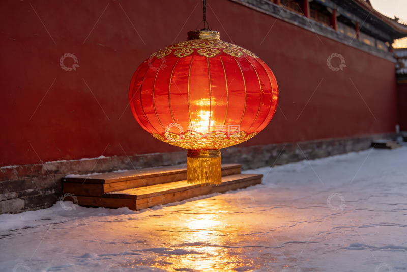 高清大图下载【趣麦麦图】红灯笼映雪景