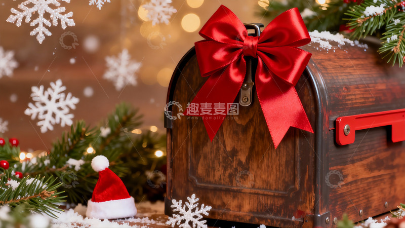 高清大图下载【趣麦麦图】圣诞装饰木箱与雪景