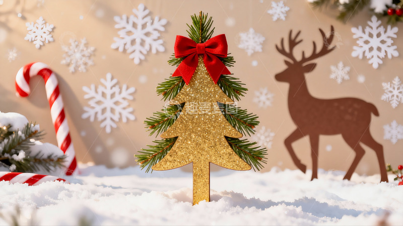 高清大图下载【趣麦麦图】圣诞树雪地装饰场景