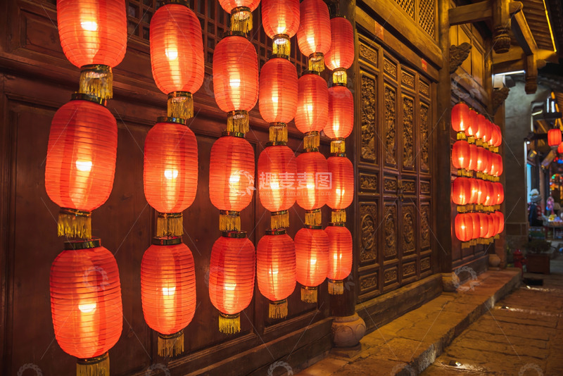 高清大图下载【趣麦麦图】古建筑夜景红灯笼