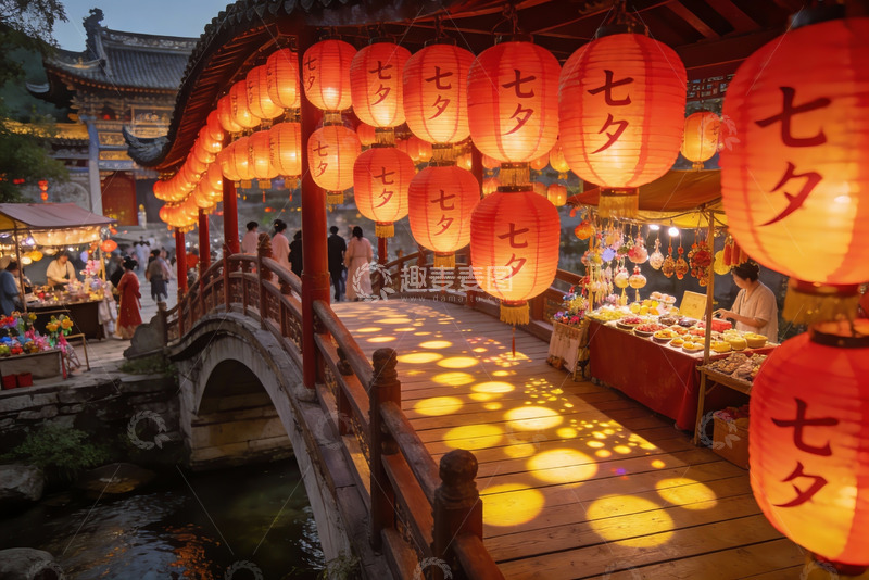 高清大图下载【趣麦麦图】古桥夜市灯笼高挂热闹非凡