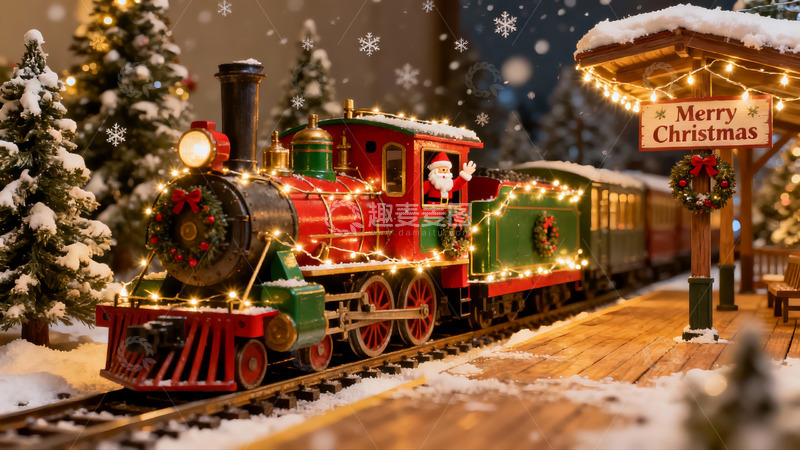 高清大图下载【趣麦麦图】圣诞雪景火车模型