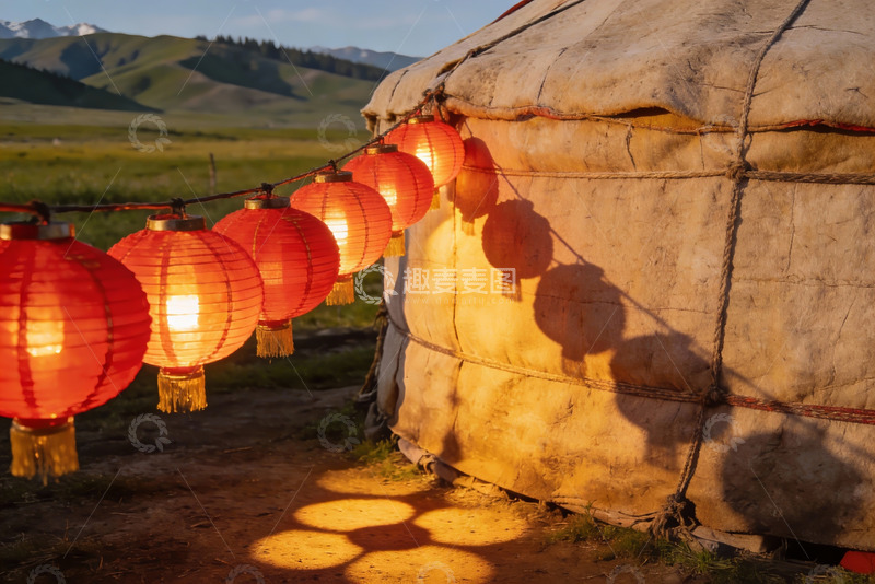 高清大图下载【趣麦麦图】草原毡房灯笼夜景