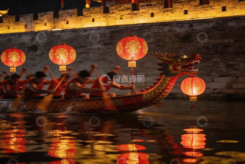 高清大图下载【趣麦麦图】夜游龙舟赛