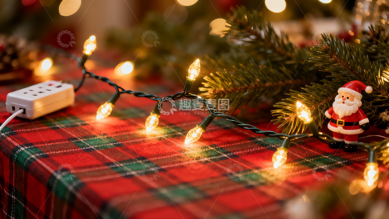 高清大图下载【趣麦麦图】圣诞装饰灯与小摆件温馨场景