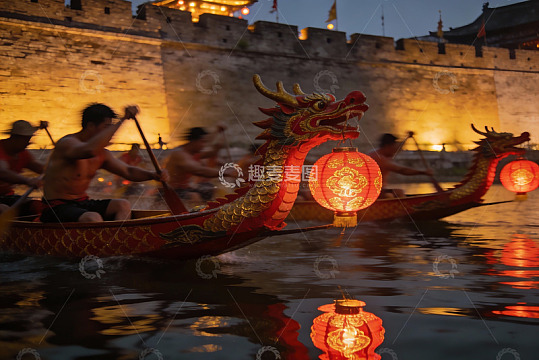 夜色中龙舟竞渡盛景