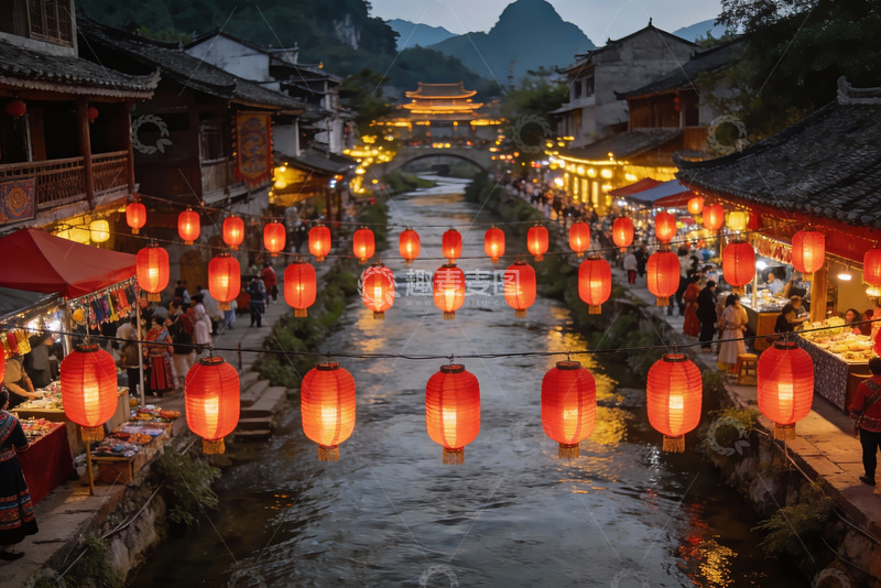 高清大图下载【趣麦麦图】古街夜市灯火辉煌游人如织