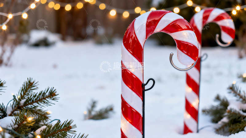 高清大图下载【趣麦麦图】雪地糖果拐杖灯节日装饰
