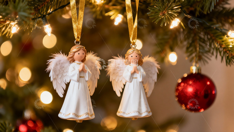高清大图下载【趣麦麦图】圣诞树天使挂饰温馨节日氛围