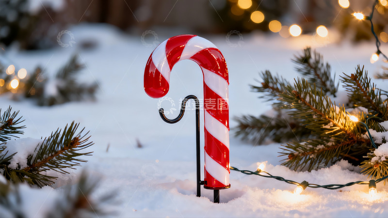 高清大图下载【趣麦麦图】雪地圣诞拐杖糖装饰