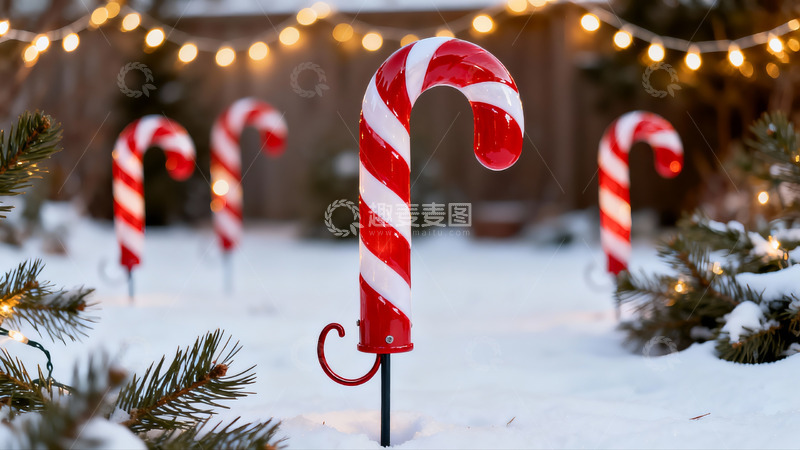 高清大图下载【趣麦麦图】雪地圣诞拐杖糖装饰
