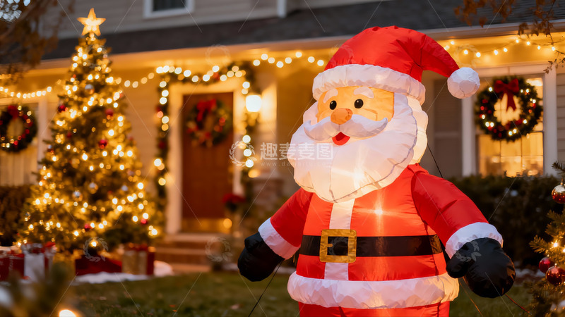 高清大图下载【趣麦麦图】圣诞装饰房屋夜景