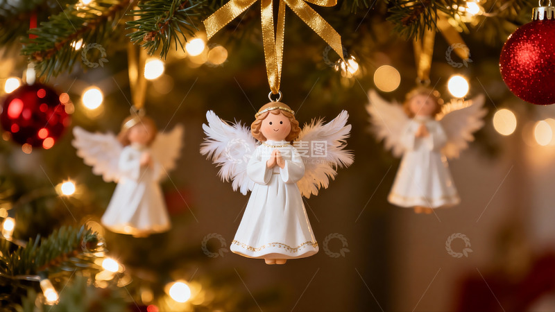 高清大图下载【趣麦麦图】圣诞树天使挂饰温馨节日