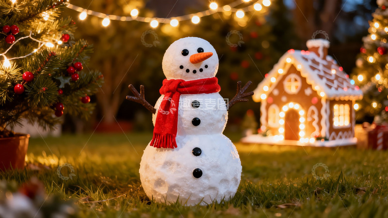 高清大图下载【趣麦麦图】雪人圣诞夜景温馨场景