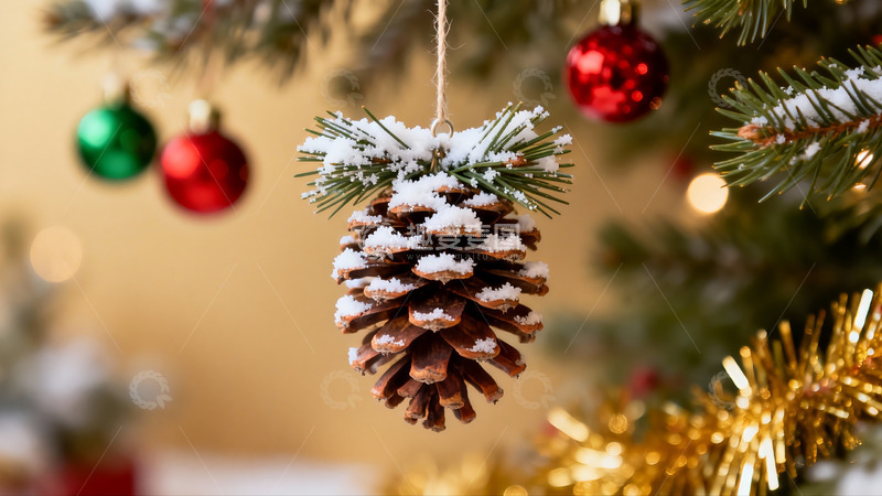 高清大图下载【趣麦麦图】圣诞树上的松果装饰
